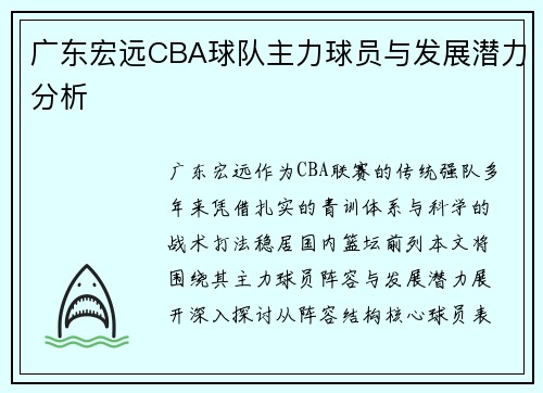 广东宏远CBA球队主力球员与发展潜力分析